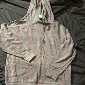 Pink Cozy Gray Hoodie with Rose Accents